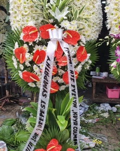 White & red  Sympathy Standing Spray